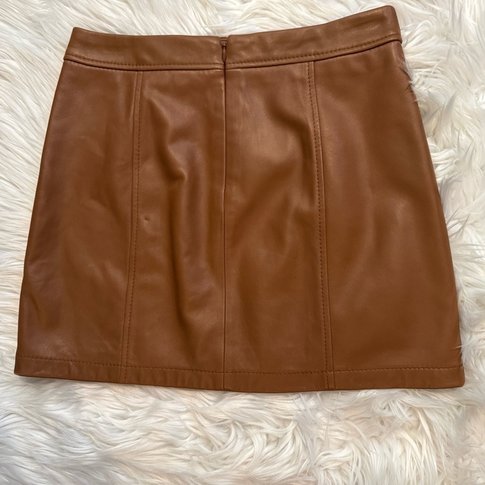 Gianni Bini Women’s Genuine Leather Mini Skirt Tan Brown Lined XS Zip Back - Picture 6 of 11